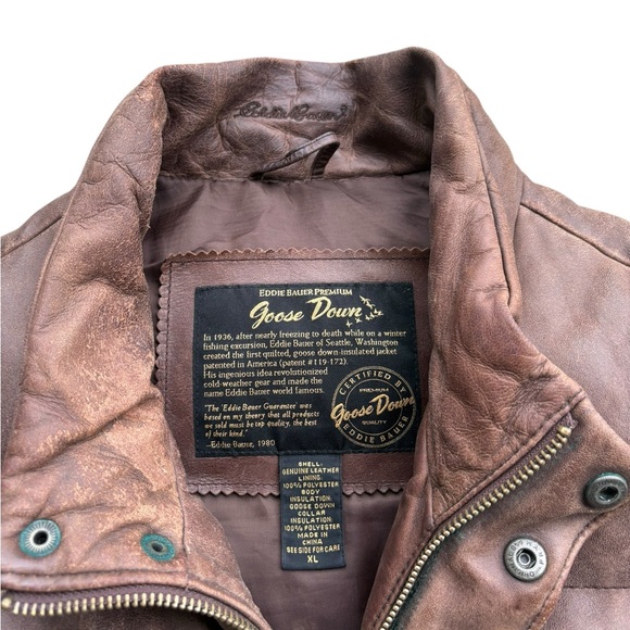 90s VTG Eddie Bauer Premium Leather Goose Down Vest XL - Picture 8 of 11